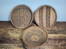 Vintage 3pc Tonga Binga Basket Set African Wall Decor Boho Woven Winnowing Tray picture