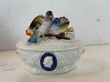 Vintage Possibly Antique Porcelain Vanity Box with Figural Bird Decorations picture