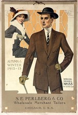 1912 Advertising Sign • PERLBERG Chicago Tailor • Haberdashery Store • MENS SUIT picture
