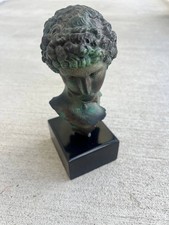 Vintage Classical Roman Greek Bust Sculpture on Black Base Green Bronze Finish picture