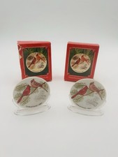 VTG Hallmark ornament Cardinal 25 Years Christmas Together 1987 Mini Plates 2X picture