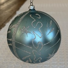Vintage West Germany Large Satin Blue Silver Mica  Glass Christmas Ornament 4” picture