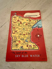 Greetings From Minnesota MN Linen Postcard State Map Land of the Sky Blue Waters picture