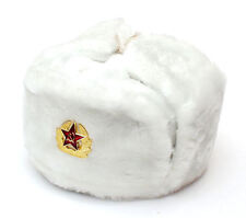 Authentic Russian White Ushanka Hat w/ Soviet Red Army Badge ALL SIZES picture