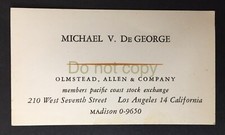 Pacific Coast Stock Exchange Los Angeles California Vtg Business Card De George picture