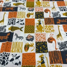 Vintage 1950's JP Stevens Fuller Fabric Animals Zoo Nursery MCM Ostrich Giraffe picture