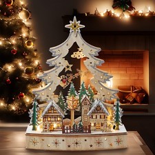 New Kurt Adler Light-Up LED Wooden Christmas Tree Village W Santa JEL1016 MIB picture