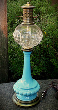 Vtg French Robins Egg Blue Opaline Gold Glass Table Lamp Hollywood Regency picture