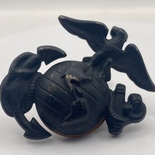 VTG USMC EGA Black Matte Marine Corps Eagle Globe Anchor Dress Cap Screw Back picture
