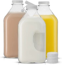 JoyJolt Glass Milk Bottles with Lids and Pourer – 64 Oz, 3 Pack 64  picture