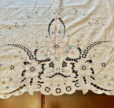 Vintage Madeira Set bed sheet & 2 pillow cases Embroidery Appliqués 102” Basket picture
