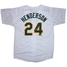 Rickey Henderson Autographed Oakland (White #24) Custom Jersey - Beckett picture