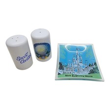 Vintage 1982 Disney World Epcot Center Salt Pepper Shakers Castle Glass Dish picture