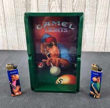 Vtg 1992 Camel Lights Joe Pool Table Cigarette Ashtray w/ 2 NEW 1991 Lighters picture
