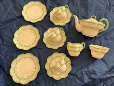 Antique 12 Piece Belleek 2nd Black Mark Erne Green Tint Tea Set picture