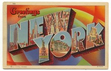 Greetings From New York Large Letter Linen Postcard picture