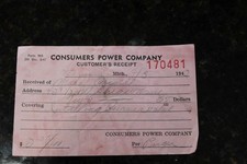 Vintage 1942 Consumers Power Company Payment Receipt #170481 picture