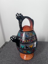 Vintage Cusco Peru Art Pottery Chicha Jaguar Salamanca Pitcher HandPainted 8.5 picture
