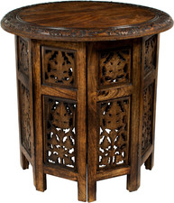 Solid Wood End Table - Hand Carved Folding Accent Side Table picture