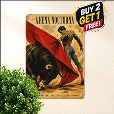 Vintage Mexican Bullfight Matador Sign Retro Spanish Rodeo Metal Tin Plaque picture