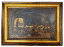 ANTIQUE 19th C OIL PAINTING CANVAS Gilt CARVED FRAME Continental SHEEP SHEARER picture