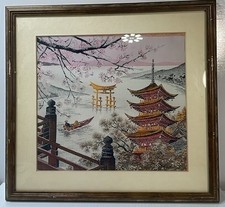 Vintage Framed Japanese Silk Embroidery Landscape Beautiful Art picture