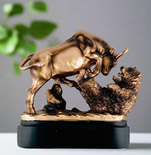Charging Bull Fighting Bear Figurine 15” Large Wall Street Statuette Office Deco picture