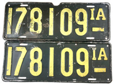 Vintage Iowa 1916-18 License Plate Set Auto Man Cave Garage Wall Decor 178109 picture