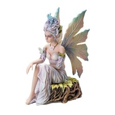 PT Fairies Winged Air Fairy Sitting on Tree Stump Resin Figure picture