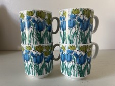 Amcrest Verne Fine China 4pc 8 oz Coffee Tea Cup/Mug Set White Blue Green Floral picture