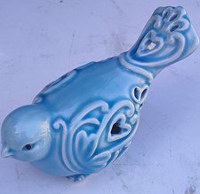 Ceramic Bluebird Figurine with Heart Cutout Design, Blue Bird Decor picture