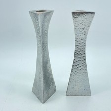 Handmade Hammered Metal Candle Holders Pair Silver Brutalist Style India 8in picture