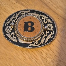 Western Americana Belt Buckle Black Gold Floral Scroll Design With B Initial picture