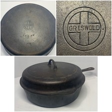 RARE Vintage Griswold #10 Deep Skillet 779 W/ Lid 1100 Set Double Spout picture