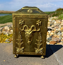 Antique HEAVY Brass Satyr Coin Bank, 3D Ram/Goat Relief Engraved A262  picture