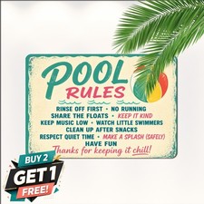 Indoor Swimming Pool Rules Decor Safety Wall Plaque Metal Tin Sign 8x12 In picture