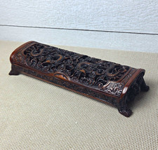 Vintage Chinese Resin Dragon Box Faux Tortoiseshell Shou Stamped Seal Mark 10.5