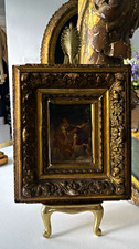 19th cent.Gilt Wood Baroque Floral Tabletop Painting Portrait 2 Women Landscape picture