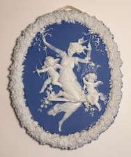 Antique Schäfer & Vater German Blue Jasperware Oval Mold 2292 Plaque picture