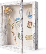 8x10 Distressed White Shadow Box Frame Real Glass Linen Back Display Case picture