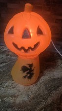 Vintage RARE Pumpkin On Haystack With Flying Witch picture
