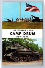 Camp Drum NY-New York, Banner Greetings, Tank, Antique, Vintage Postcard picture