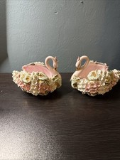 Pair Of Vintage Hand Painted Porcelain Swan Trinket Dish picture