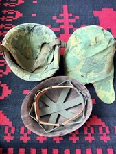 Vintage 60s M1 Steel Helmet & Liner 2 Mitchell Camo Covers Handwritten Graffiti picture