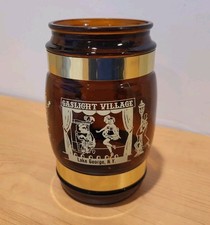 GASLIGHT VILLAGE LAKE GEORGE Amber Glass Siesta Ware Souvenir Mug BRASS WOOD picture