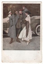 German WWI Military Postcard Officer & Lady at Airfield Antique ART Wennerberg picture
