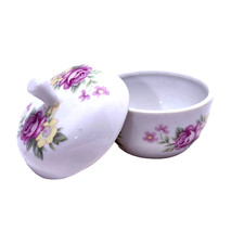 Vintage Porcelain Rose Trinket Box Yellow/ Pink Roses Hand Painted 3