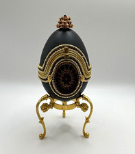 Vintage Jeweled Egg Music Box Fab Style Gold Stand Hinged Satin Lined Works picture