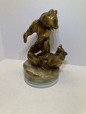 EXQUISITE ANTIQUE LARGE ZSOLNAY FIGHTING BEARS HUNGARIAN PORCELAIN FIGURINE picture