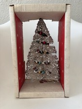 Vintage St Nick Bottle Brush Tree White And Silver Multicolor Ornaments RARE picture